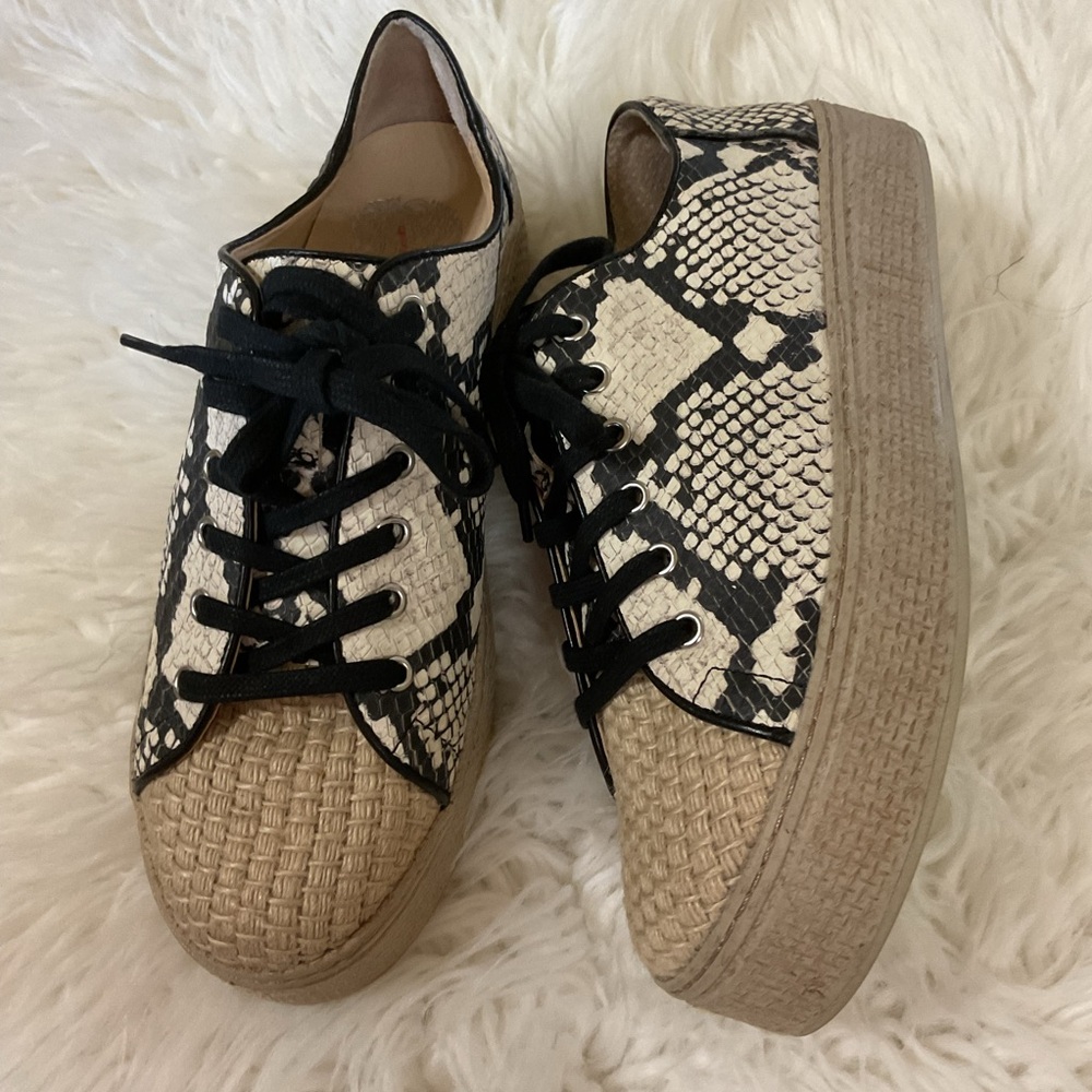 Vince Camuto Snakeskin Print Platform Sneakers Woven Jute Toes Size 9 - Picture 6 of 11